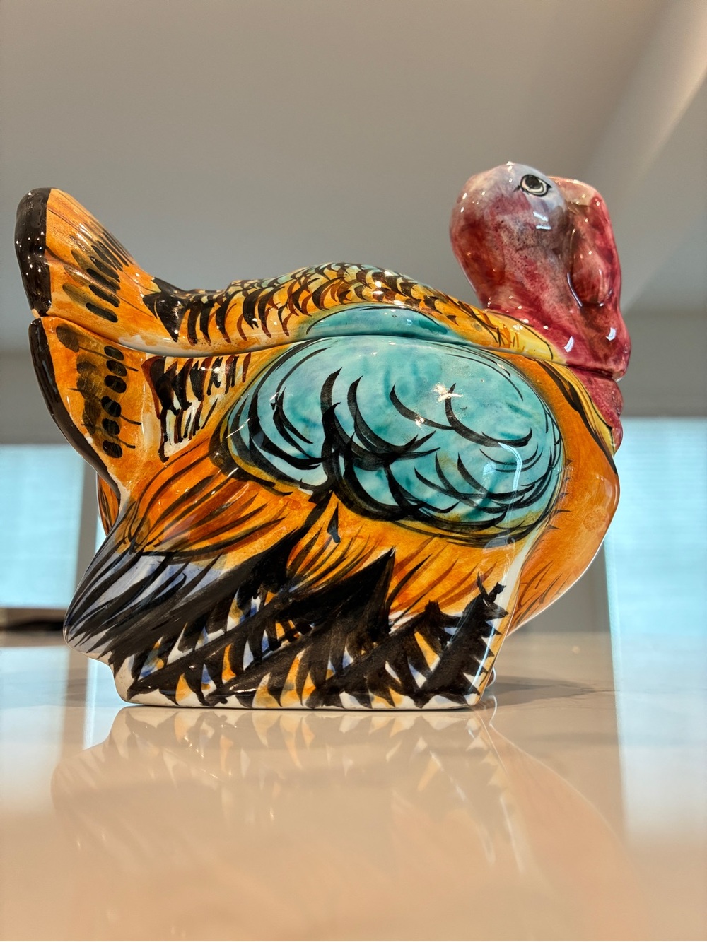 Hand-Painted Italian Majolica Thanksgiving Turkey Figural Tureen / Centerpiece